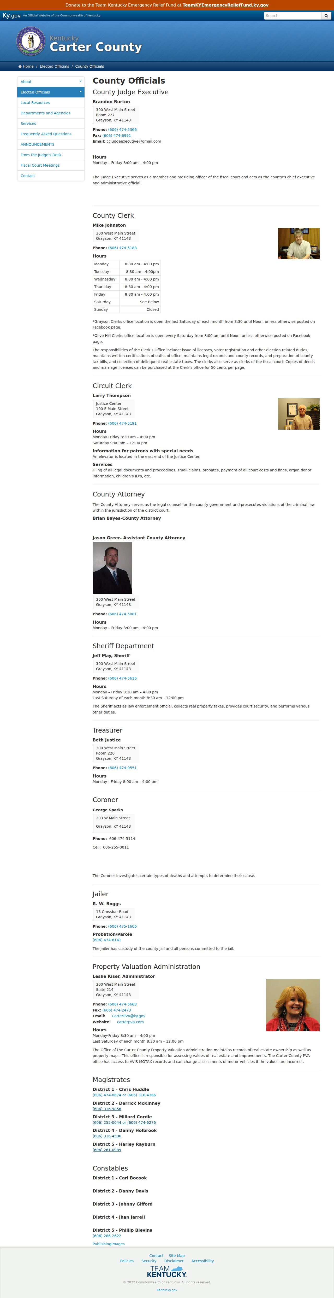 Carter County criminal record custodian contacts