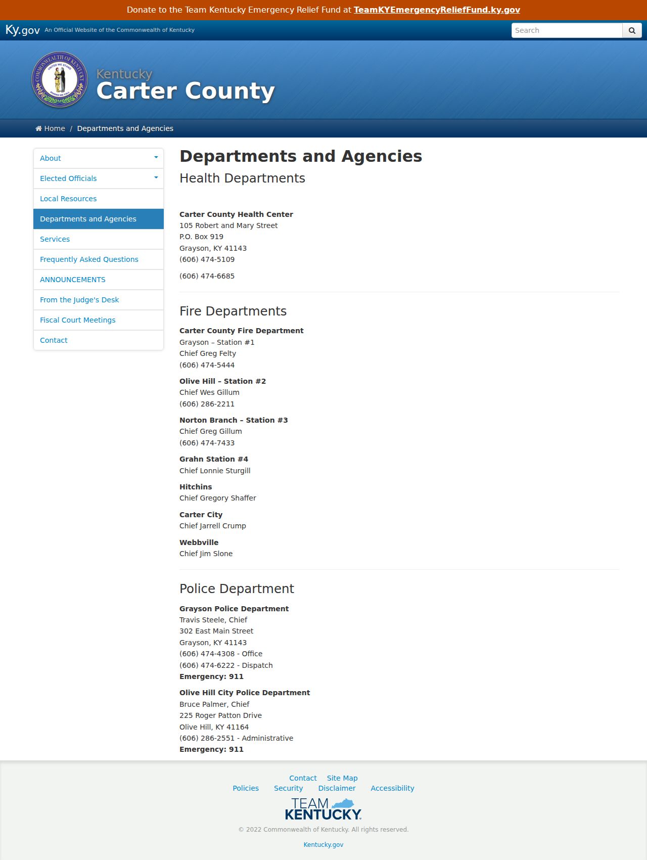 Grayson and Olive Hill police records contacts in Carter County