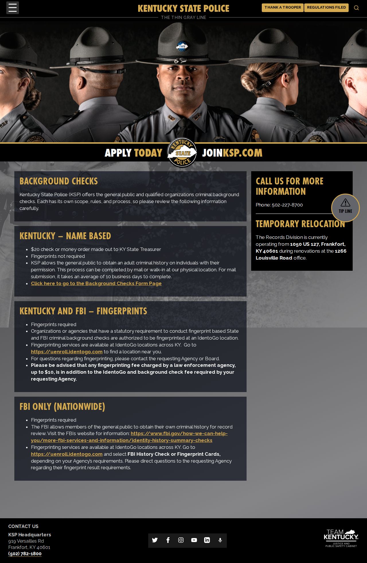 Kentucky State Police Carter County criminal history check options