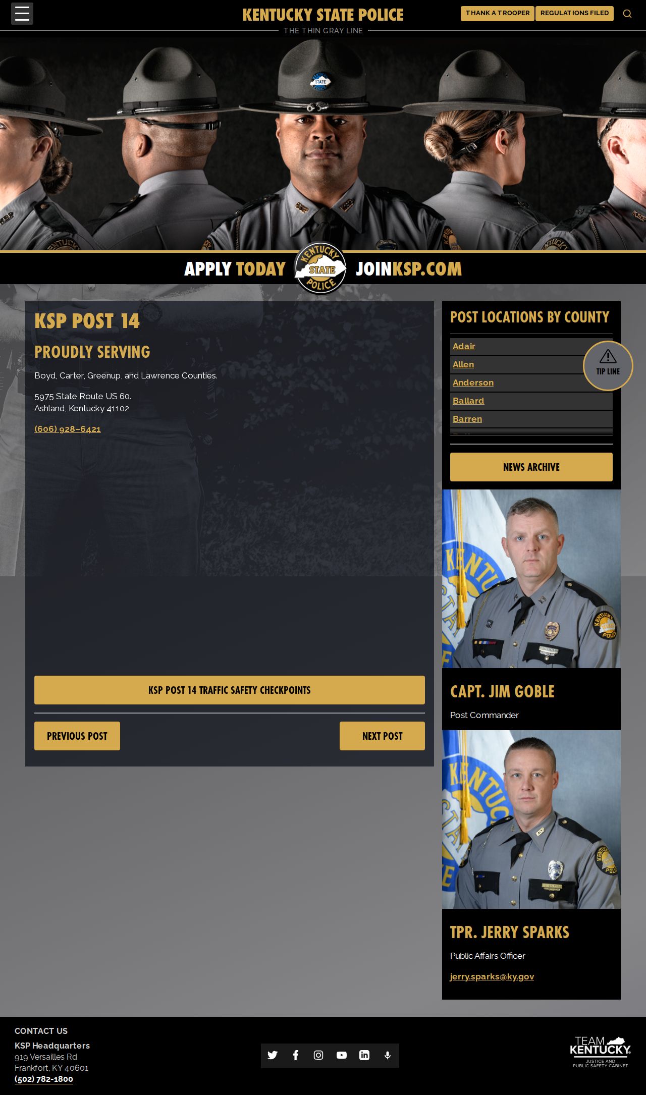 Kentucky State Police Post 14 official information
