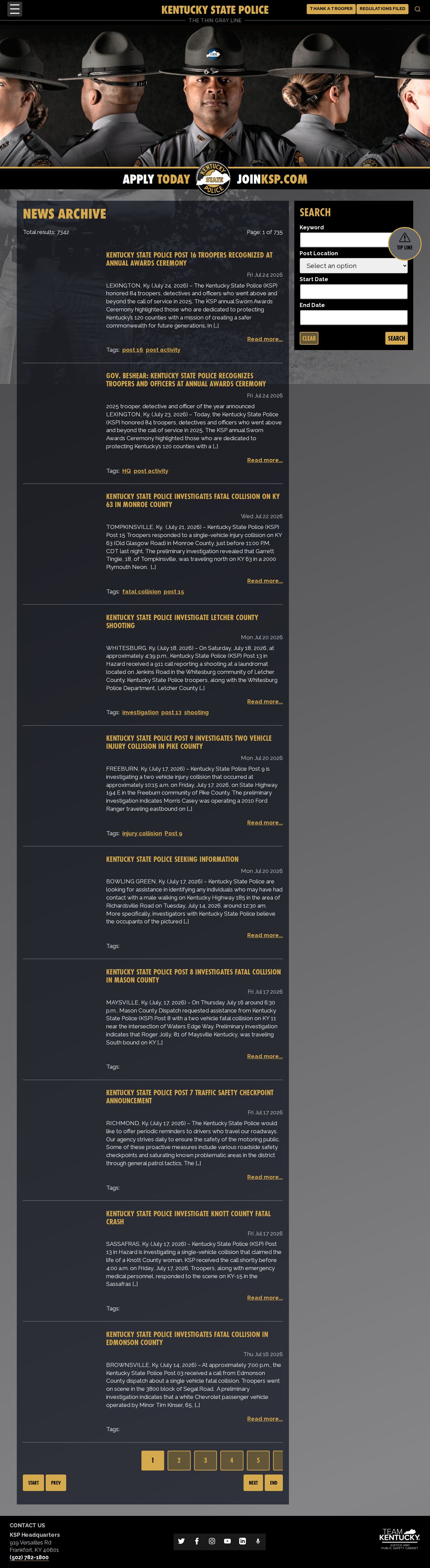 Kentucky State Police official news archive